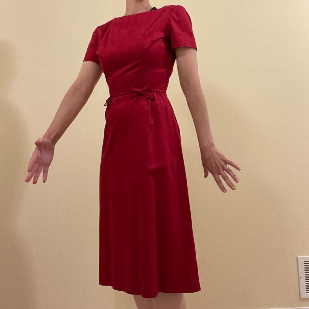 Vintage Handsewn Red Silk Fit and Flare Dress